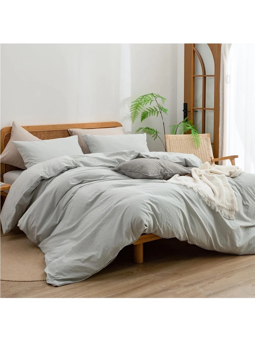 NEW BESTOUCH Duvet Cover Set 100% Washed Cotton Linen Feel, 3 PCs. Grey, King